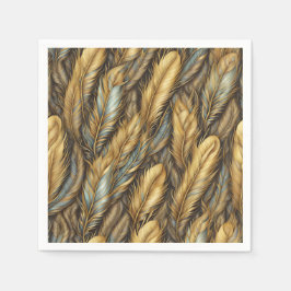 Serviette En Papier Plumes d'or Argent Art