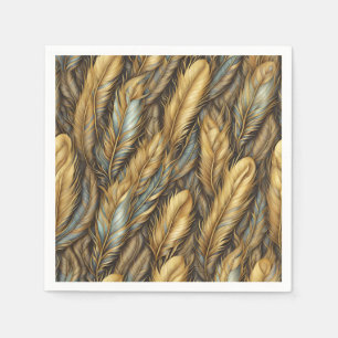 Serviette En Papier Plumes d'or Argent Art