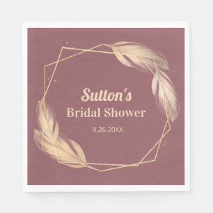 Serviette En Papier Plumes d'or sur la Fête des mariées de Mauve