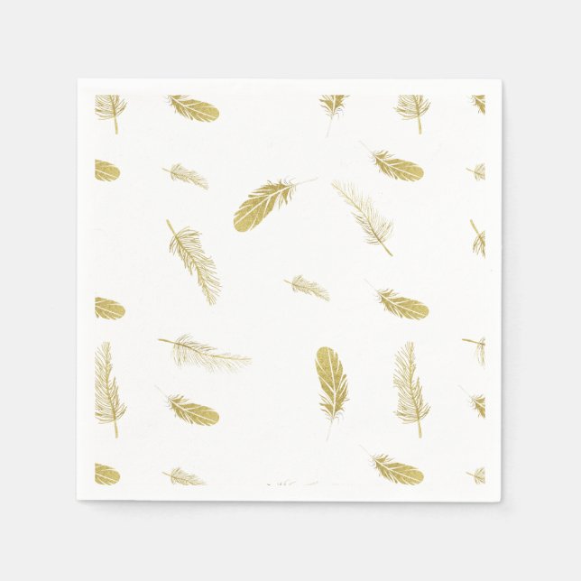 Serviette En Papier Plumes dorées (Devant)