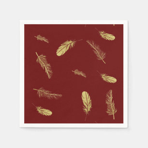 Serviette En Papier Plumes dorées Rouge foncé