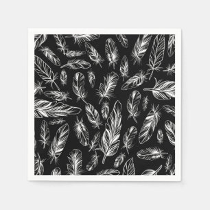 Serviette En Papier Plumes noires et blanches