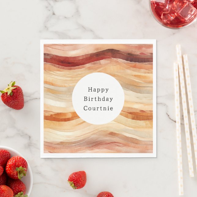 Serviette En Papier Poeach Dusty Cream Waves Birthday (En situation)