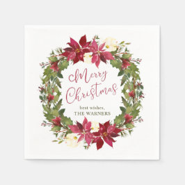 Serviette En Papier Poinsettia couronne de Noël personnalisée