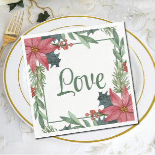 Serviette En Papier Poinsettia Love Rouge Floral Mariage de Noël