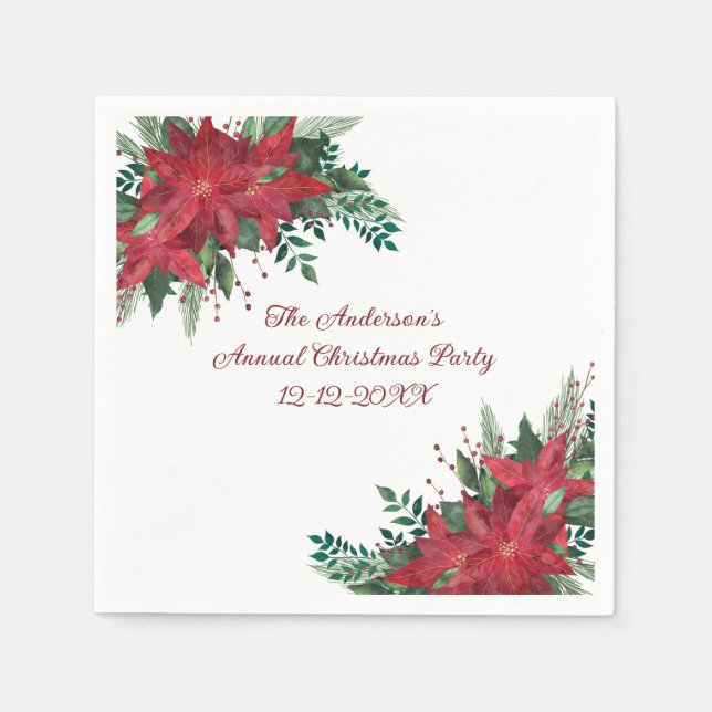 Serviette En Papier Poinsettia Red Green Fête de Noël (Devant)