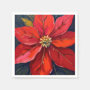 Serviette En Papier Poinsettia Rouge Fleur de Noël Peinte