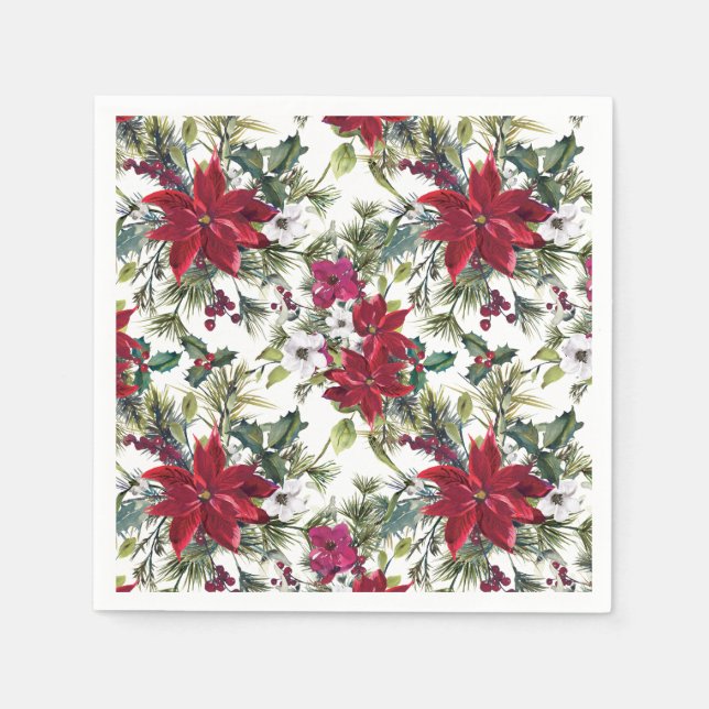Serviette En Papier Poinsettia rouge floral Noël PARTY Papier (Devant)