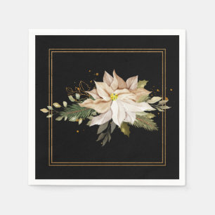 Serviette En Papier Poinsettias Blanches et Feuilles de Parties scinti