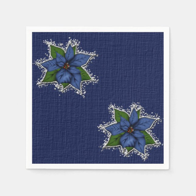 Serviette En Papier Poinsettias bleus de Noël (Devant)