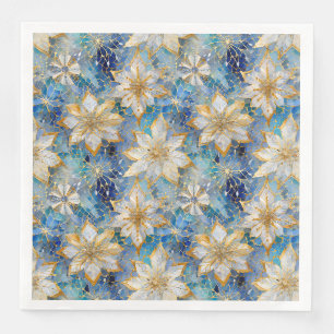 Serviette En Papier Poinsettias de Noël Blanc Bleu