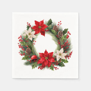Serviette En Papier Poinsettias de Noël et Holly
