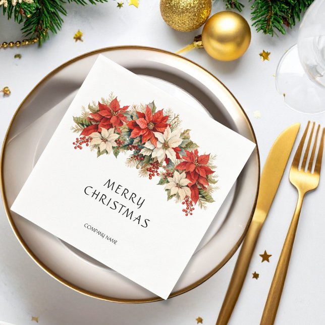 Serviette En Papier Poinsettias Joyeux Noël (Créateur téléchargé)
