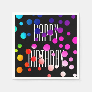 Serviette En Papier Points Arc-en-ciel d'anniversaire en noir