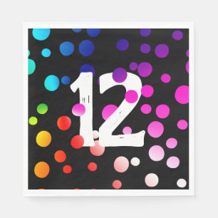Serviette En Papier Points arc-en-ciel du 12e anniversaire en noir