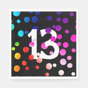 Serviette En Papier Points arc-en-ciel du 13e anniversaire en noir