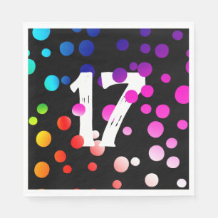 Serviette En Papier Points arc-en-ciel du 17e anniversaire en noir