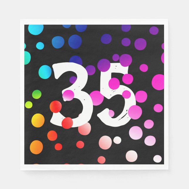 Serviette En Papier Points arc-en-ciel du 35e anniversaire en noir (Devant)