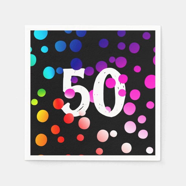 Serviette En Papier Points arc-en-ciel du 50e anniversaire en noir (Devant)