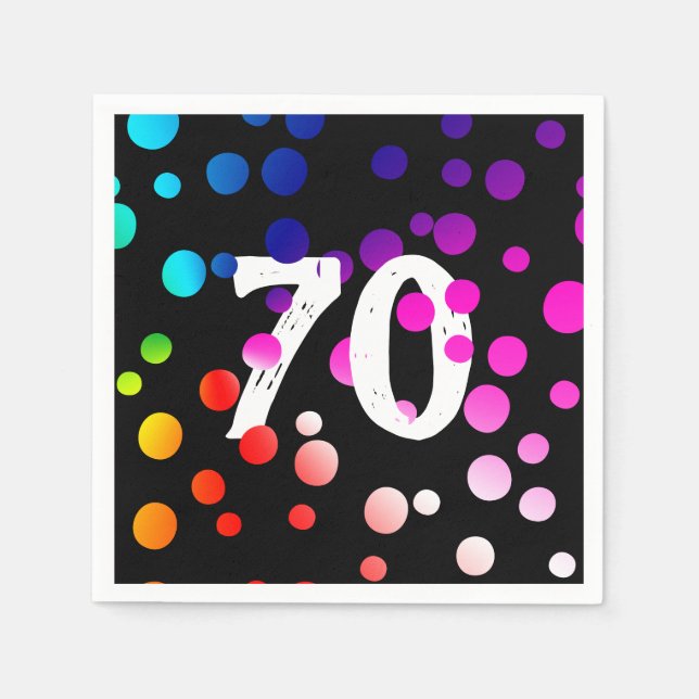 Serviette En Papier Points arc-en-ciel du 70e anniversaire en noir (Devant)