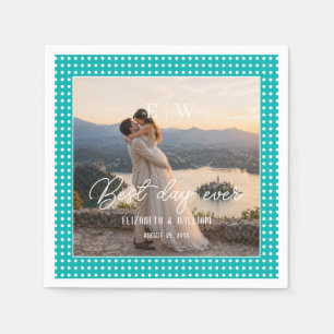 Serviette En Papier Points blancs sur sarcelle – Mariage personnalisé