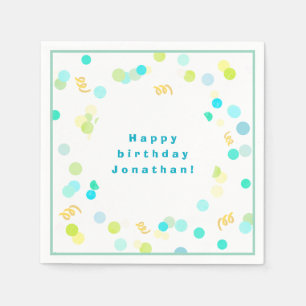 Serviette En Papier Points Colorés Bleu & Vert Joyeux Anniversaire Gar