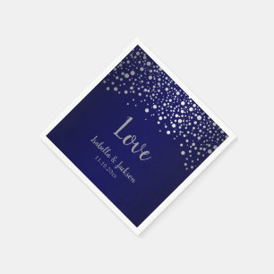 Serviette En Papier Points confetti bleu marine et argent