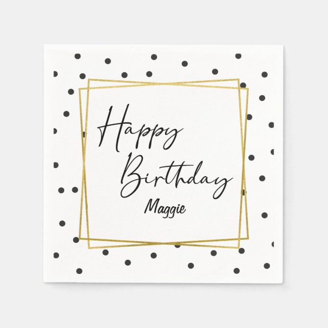 Serviette En Papier Points Confetti noirs et blancs pour elle (Devant)