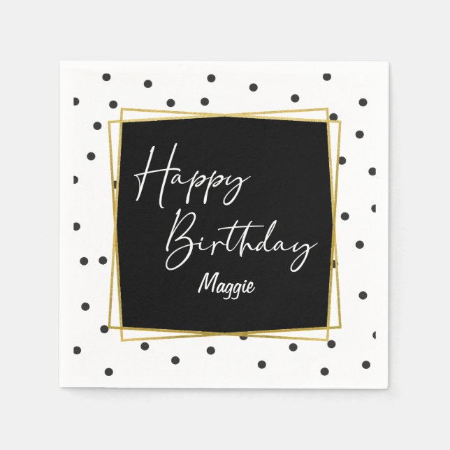 Serviette En Papier Points Confetti noirs et blancs pour elle (Devant)