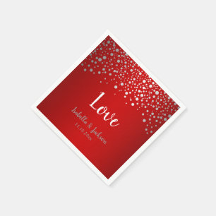 Serviette En Papier Points confetti rouge foncé et argent