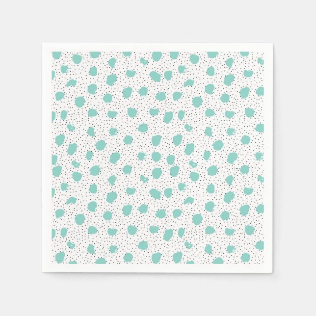 Serviette En Papier Points de pinceau noir et turquoise Motif Abstrait (Devant)