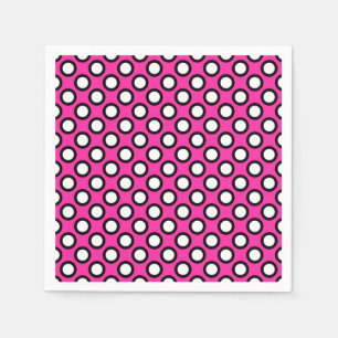 Serviette En Papier Points tournés, fuchsia, noir et blanc
