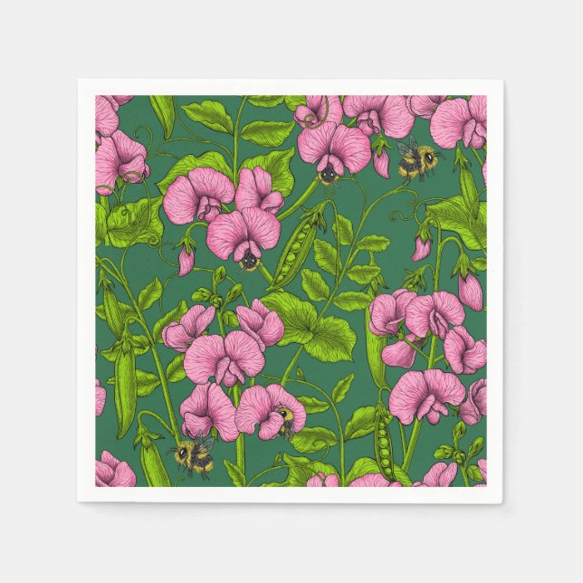 Serviette En Papier Pois doux et bourdons, vert et rose (Devant)