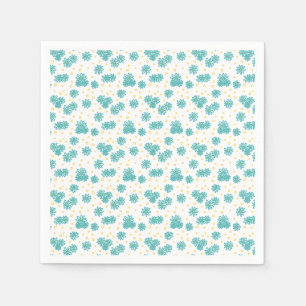Serviette En Papier Pois et marguerites - Turquoise et Jaune