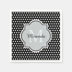 Serviette En Papier Pois noir et blanc audacieux monogramme et nom