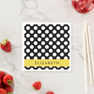 Serviette En Papier Pois noirs et blancs, pointillés, Votre nom
