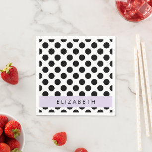 Serviette En Papier Pois noirs et blancs, pointillés, Votre nom
