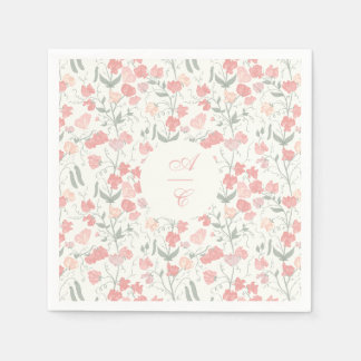 Serviette En Papier Pois sucré Floral rose et crème