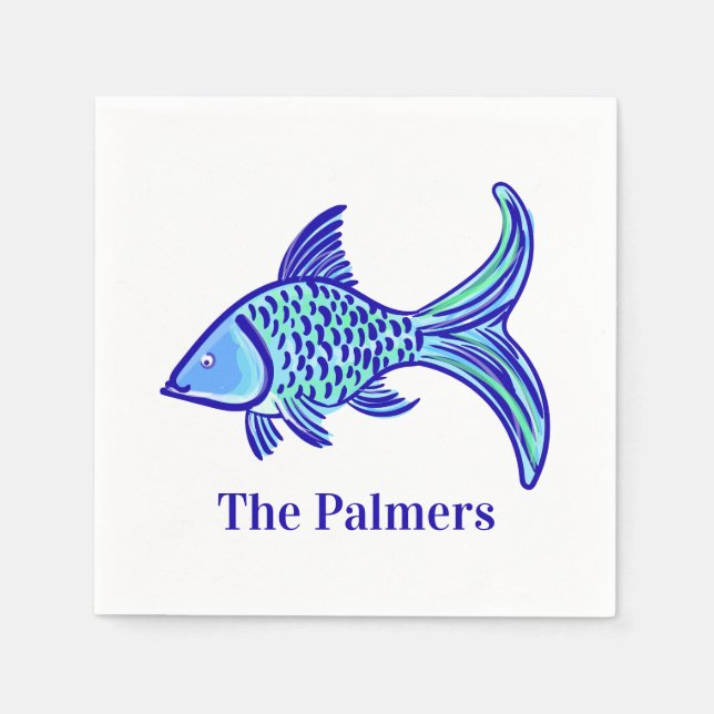 Serviette En Papier Poisson Bleu Prépa Personnalisé (Devant)