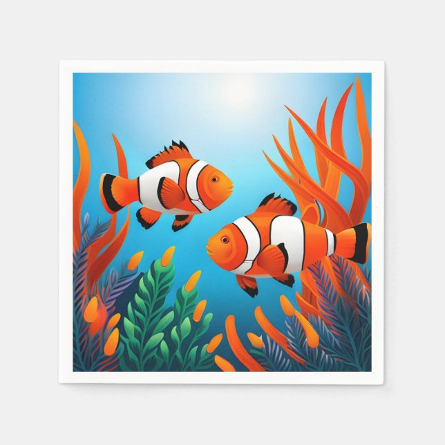 Serviette En Papier Poisson Clown Dans Les Algues (Devant)