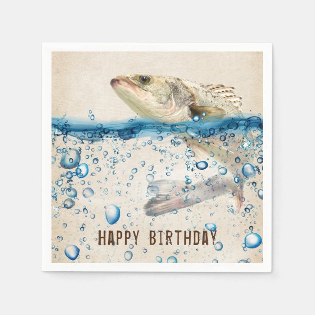 Serviette En Papier poisson d'anniversaire sautant hors de l'eau (Devant)