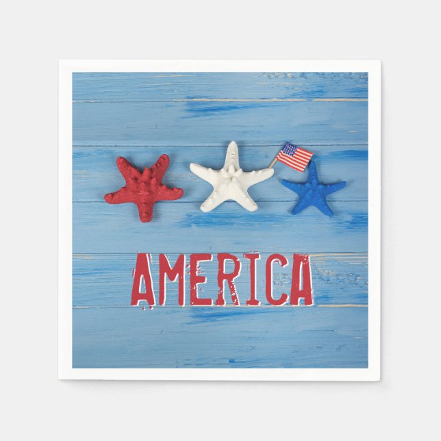 Serviette En Papier Poisson-étoile patriotique avec drapeau américain (Devant)