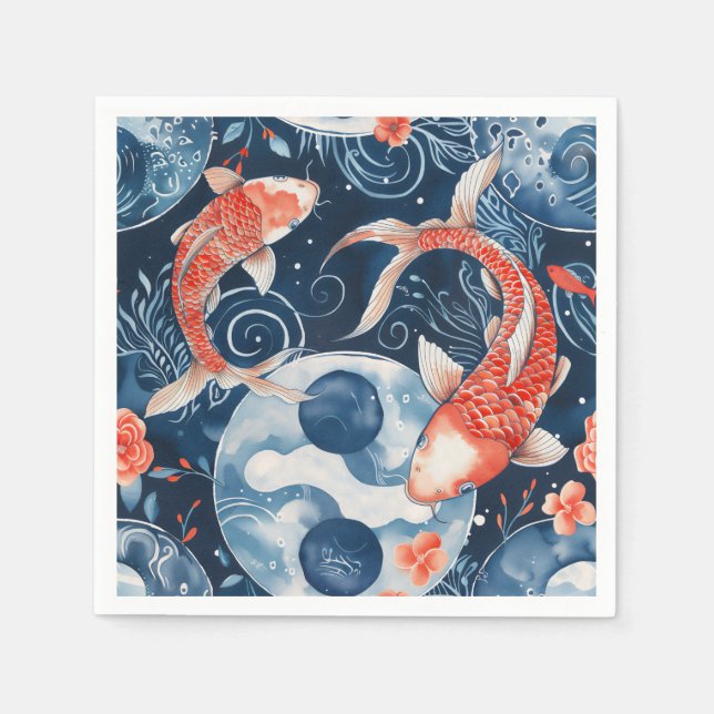 Serviette En Papier Poisson japonais dans l'aquarelle (Devant)