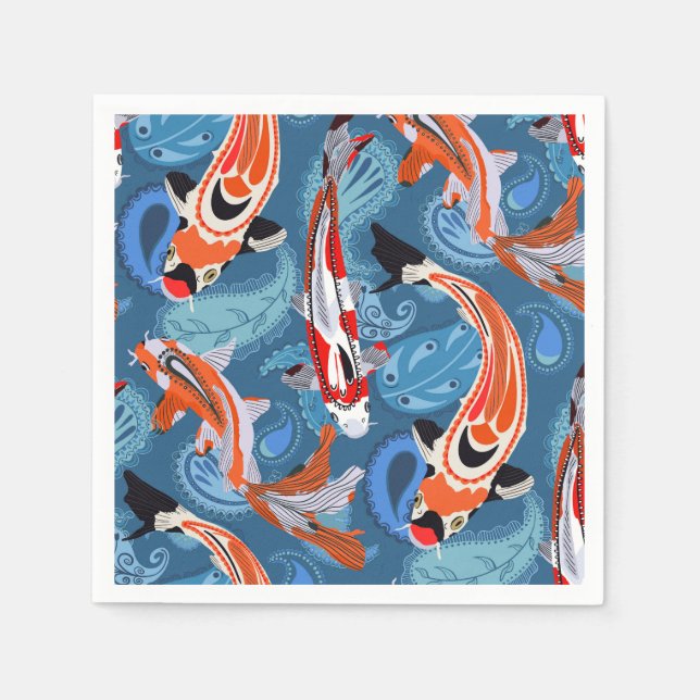 Serviette En Papier Poisson Koi Vibrant Parmi Le Motif Paisley (Devant)