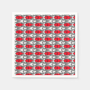 Serviette En Papier Poisson moderne du milieu du siècle, rouge et gris