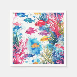 Serviette En Papier Poisson tropical vibrant motif de vie marine à l'a