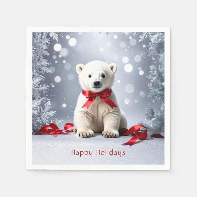 Serviette En Papier Polar Bear Christmas Holiday Napkin (Devant)