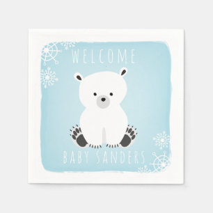Serviette En Papier Polar Bear Winter Blue Boy Baby shower