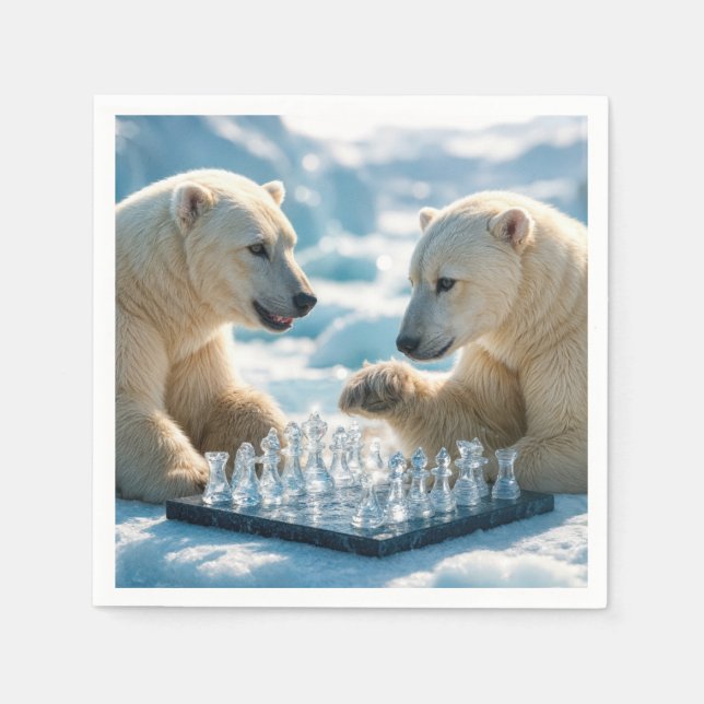 Serviette En Papier Polar Bears Playing Chess On a Glacier (Devant)