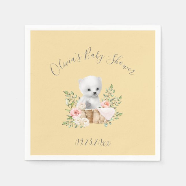 Serviette En Papier Polar ours Garçon fille Baby shower Jaune serviett (Devant)